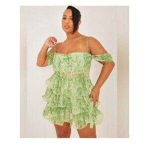NEW Pretty Little Thing Green Ruched Bralette Top Dress Plus Sz 22 Green Sexy